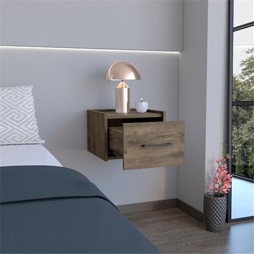 DEPOT E-SHOP 59" Yorktown Floating Nightstand, Space-Saving Design with Handy Drawer and Surface, Dark Brown – Bedside Nightstand with Storage for Bedroom Beside Tables & Small Spaces