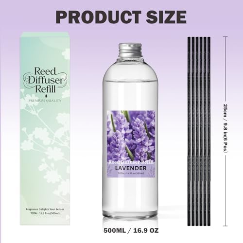 SCENTORINI Lavender Diffuser Reed Diffuser Oil Refill, 16.9 FL OZ, 6 Sticks