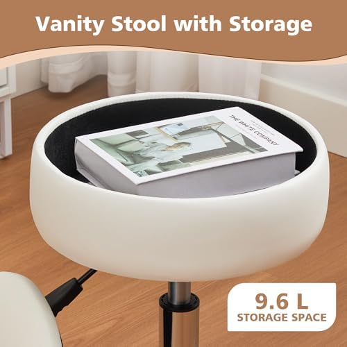Adjustable Vanity Stool Storage Swivel Rolling Vanity Chair with Wheels