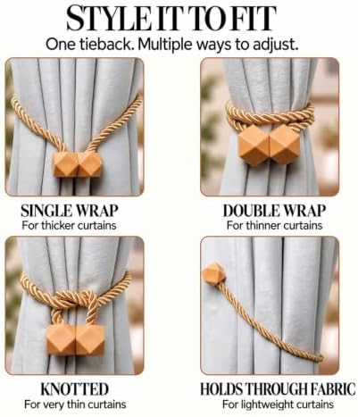 NazTur Magnetic Curtain Tiebacks, Curtain Ties, No-Drill Holdbacks (2 Pack)