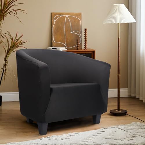 Chair Covers Armchair, 2 Pack Stretch Black Barrel Club Chair Slipcovers, Round Back Chair Sofa Covers Armchair Removable Couch Furniture Protector for Bar Living Room Bedroom Hotel Counter