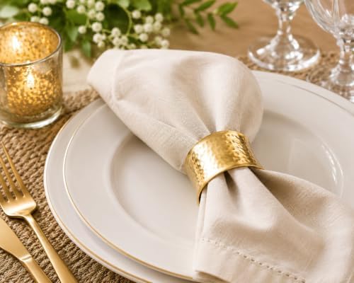 ITOS365 Gold Napkin Rings Set of 12, Handmade Hammered Metal Napkin Ring Holders for Dining Table, Wedding, Parties & Everyday Table Decor