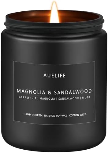Auelife Magnolia & Sandalwood Scented Candle for Men, Soy Wax 7 oz