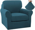 Turquoize 2 Piece Chair Covers Chair Slipcovers for Living Room Small Armchair Chair Cover with Arms Washable Furniture Cover for Chairs Feature Thick Jacquard Fabric (Small Armchair, Deep Teal)