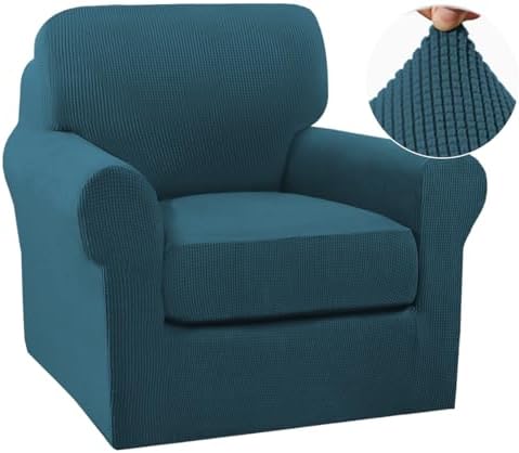 Turquoize 2 Piece Chair Covers Chair Slipcovers for Living Room Small Armchair Chair Cover with Arms Washable Furniture Cover for Chairs Feature Thick Jacquard Fabric (Small Armchair, Deep Teal)