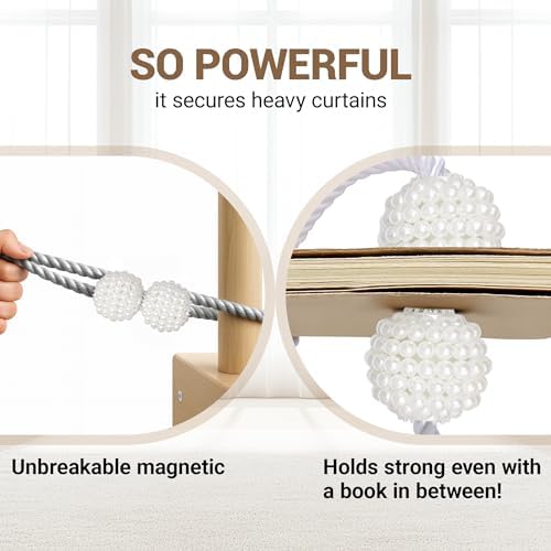 Hion Magnetic Curtain Tiebacks Grey 2pcs, Curtain Holdbacks Hooks Holders