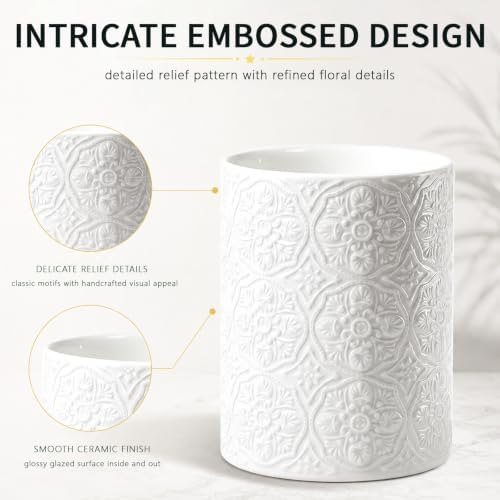 Solidith Cooking Utensil Holder For Countertop, Ceramic Utensil Crock,White