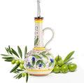 18 oz Ceramic Olive Oil Dispenser Bottle for Kitchen, Large Capacity Oli and Vinegar Cruet with Stainless Steel Spout, 540 ml Oil Container with Handle for Cooking Preventing, Vinegar Cruet
