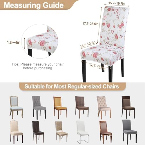 SearchI Dining Room Chair Covers Set of 6, Stretch Printed Floral Parsons Chair Slipcovers Removable Washable Kitchen Chair Protector Cover for Dining Room, Hotel, Ceremony (Floral Pattern)