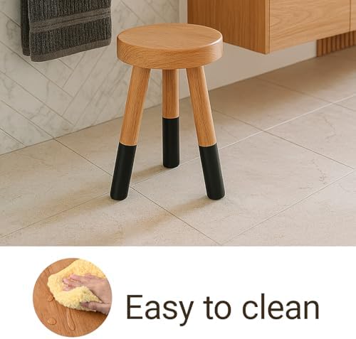 Rubber Wood 9" Round Plant Stand |Dip Dyed Black Stool, Wood Riser |Milking Stool (12" H)