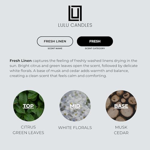 Lulu Candles | Fresh Linen | Luxury Scented Soy Jar Candle | Hand Poured in The USA | Highly Scented & Long Lasting | 11 Oz.