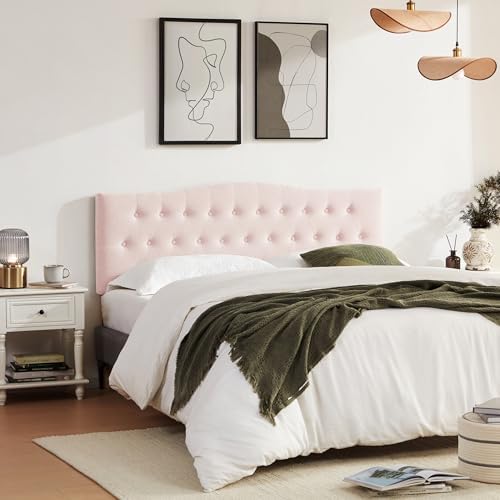 Tufted Headboard California King Size, Sturdy Solid Wood Head Board, Pink