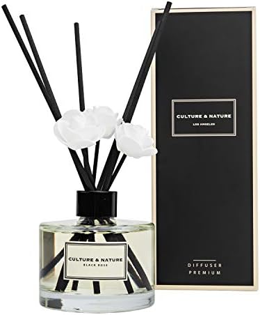 CULTURE & NATURE Reed Diffuser Set 6.7oz (200ml) Black Rose Scented Diffuser with Sticks Home Fragrance Reed Diffuser for Bathroom Shelf Decor