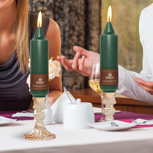 NJAO HOO Dark Green Short Taper Candle 5 Inch Christmas Candlesticks Unscented Dripless Tapered Candle Set for Home Decor Party Dinner Candles, 4 Pack