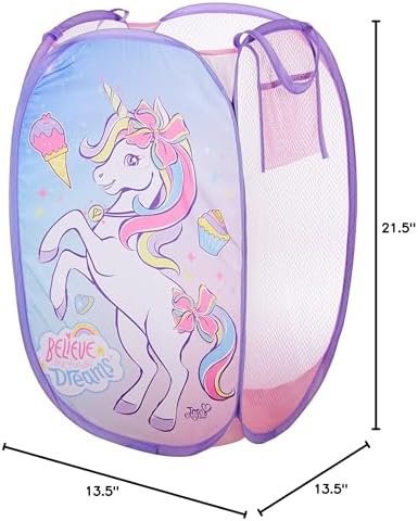 Idea Nuova JoJo Siwa Bow Unicorn Believe in Your Dreams Pop Up Hamper with Durable Carry Handles, 21'' H x 13.5'' W X 13.5'' L