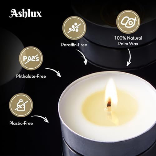 Ashlux 25-Pack Unscented Palm Wax Tea Lights Candles,4.5 Hours Burn