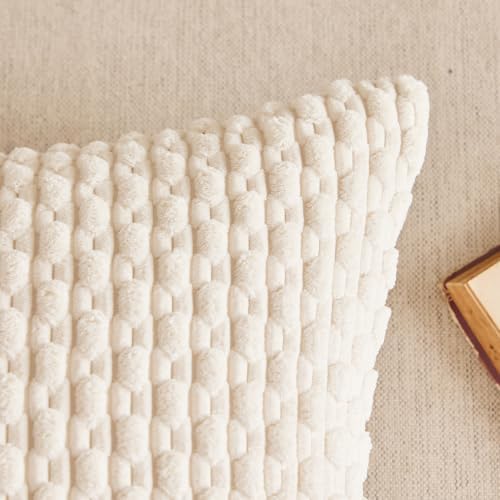 Kevin Textile Soft Corduroy 22x22 Inch Pillow Covers 2 Pack, Cream White
