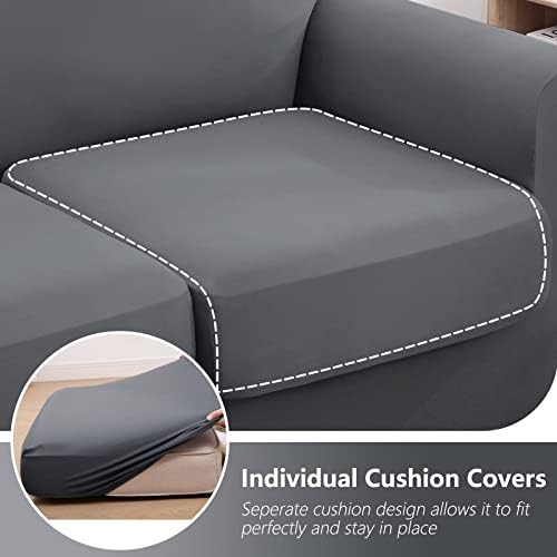 hyha 4 Pieces Couch Covers for 3 Cushion Couch, Sofa Covers Washable Soft Sofa Slipcovers, Stretch Couch Covers for Dogs, Furniture Protector with Elastic Straps (Sofa, Dark Gray)