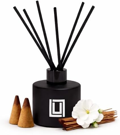 Lulu Candles | Reed Diffuser Set | Nag Champa - Indian Incense | 6 Reed Sticks | Scent Diffuser for Bedroom Bathroom Living Room & Office (4.2 FL Oz.)