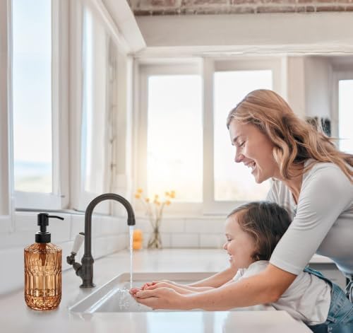 JASAI 18Oz Amber Glass Soap Dispenser with Black Pump for Bathroom.