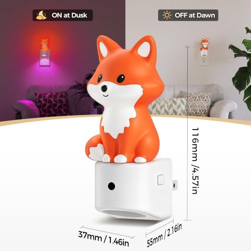 DORESshop Night Light for Kids,Brown Fox Night Lights Plug into Wall