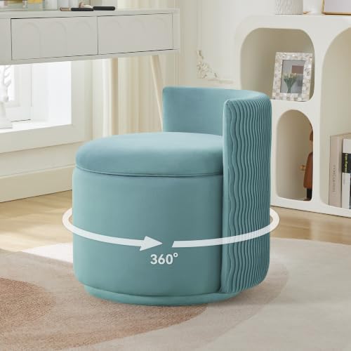Large Velvet Vanity Chair, 360° Swivel Makeup Chair with Storage, Teal
