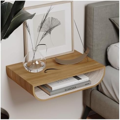 EWART WOODS Floating Nightstand, Walnut Bedside Shelf Wall Mount, Bed Night Stand for Bedroom, Wooden Side Table Cabinet, Entryway Furniture (Oak)