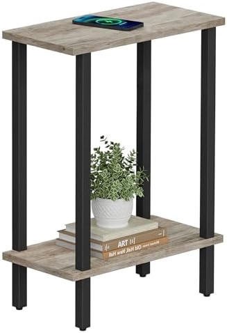 TUTOTAK Narrow Side Table, 2-Tier Small End Table for Couch