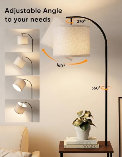 PARTPHONER Floor Lamp with Table, Night Stand with Lamp, Narrow Side Table with 3CCT LED Bulb, Small Coffee Table, Modern End Table with Storage Shelves for Living Room Bedroom, Walnut Brown