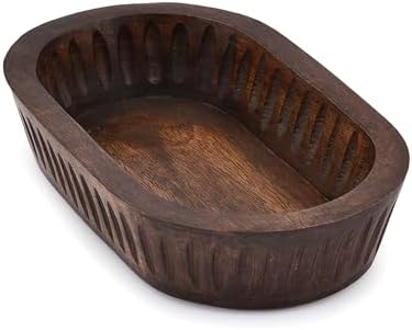 Samhita Mango Wood Decorative Bowls for Home Décor, Decorative Long Wooden Bowl for Table Centerpiece (10" x 6" x 2")