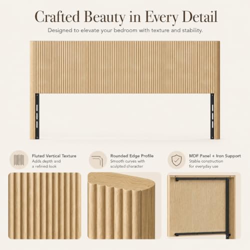 Boho Queen Fluted Headboard Only with Arched Corrugated, Oak