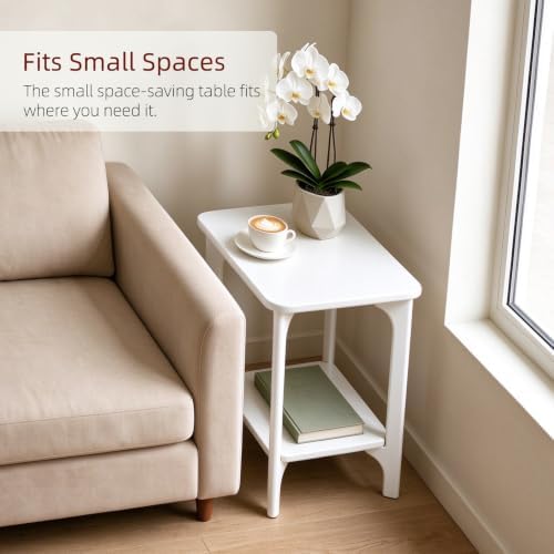 Solid Wood White Side Table for Living Room, Bedroom