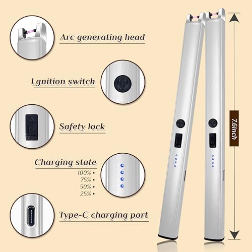 2 PCS Candle Lighter,Windproof Flameless Rechargeable Electric Lighter
