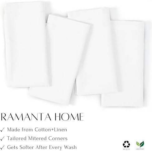 Ramanta Home White Linen Flax Cloth Napkins Set of 4, 18x18 Inches
