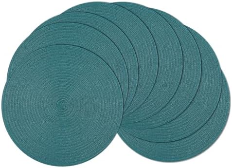 SHACOS Round Placemats Set of 8 Woven Braided Table Placemats 15 inch Circle Place Mats Washable Non Slip Table Mats for Home Wedding Party, Teal Green