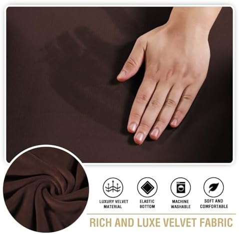 H.VERSAILTEX Stretch Velvet 3 Piece T Cushion Sofa Slipcovers - Individually Fitting Cushion Covers for 3 Cushion Couch - Stay in Place (Brown)