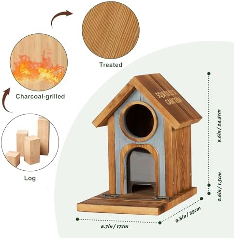 MIXXIDEA Wooden Squirrel Feeder, Large Capacity Squirrels Feeders for Outside, Sturdy Construction, No Assembly Lovely Chipmunk Feeder for Corn, Peanut, Nuts, Chestnuts (Brown-1pk)