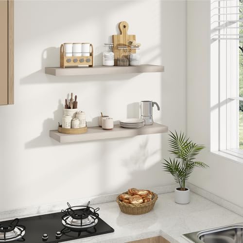 Dreamland 32 Inches Wall Mounted Wood Floating Shelves, Grey, 2 Pack