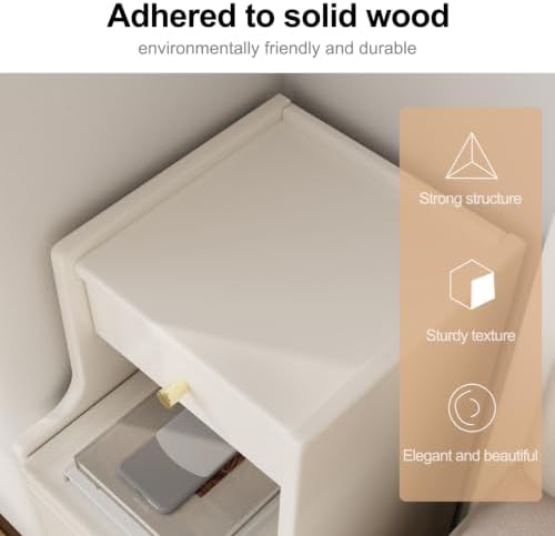 AQIMUELE Solid Wood Narrow Nightstand with 3 Drawers,Creamy White 11.8"