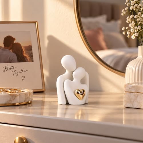 Mini Couple Statue, Ceramic Figurine for Shelf Decor, 3.15" White
