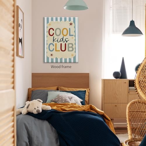 Wrapped Framed 24x36 inch Trendy Preppy Blue Striped Wall Art Cool Kids Club Quotes Poster Modern Funny Toddler Canvas Prints for Kids Playroom Bedroom Wall Decor
