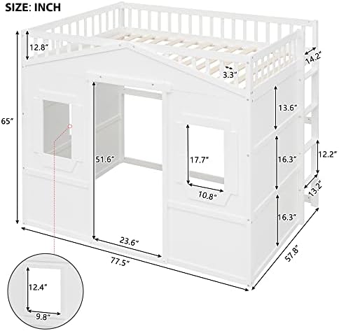 Bellemave Full Loft Bed with Ladder, Solid Pine Wood Frame, 400LBS Capacity