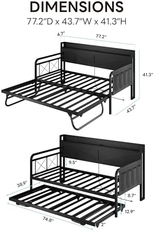 LIKIMIO Twin Daybed with Pop Up Trundle & Charging Station & Storage Shelf