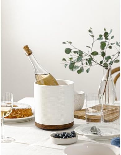 Utensil Holder, 360° Rotating Extra Large Ceramic Kitchen Utensil Holder for Countertop, 7.3“ Cooking Utensil Crocks for Kitchen Counter with Rotatable Wooden Base, Farmhouse Decor, White
