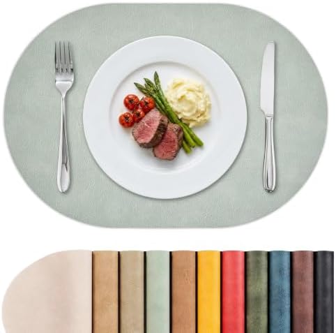 MOSAYT Vinyl Faux Leather Oval Placemats, Set of 4, Green