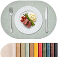 MOSAYT Vinyl Faux Leather Oval Placemats, Set of 4, Green