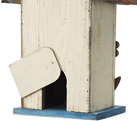 Glitzhome Bird House for Outdoor Hanging, 10.2" H Garden Decorative Birdhouse Pet Cottage Distressed Wooden Bird House for Outside, Bird Nest Box for Bluebird Wren Chickadee Sparrow, Flower White