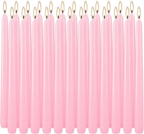 YOROXRG 24 Pack Pink Taper Candles, 7-8 Hours Burn Time, Unscented, Smokeless and Dripless, 0.75 x 10 Inch Dinner Candle Set for Valentine's Day,Household, Wedding, Party and Home Décor Candlesticks