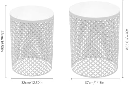 Set of 2 Outdoor Side Table, Garden Stool for Patio, Metal Accent Table Modern End Table, Patio Side Table for Garden, Balcony, Bedroom Indoor Outdoor Decorative, Cream White