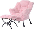 Welnow Lazy Chair with Ottoman, Reading Chair with Footrest, Soft Pink